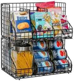 Stackable Can Organizer for Pantry,2 Tier Soda Can Organizer with 4 Adjustable Dividers Holds 42 Cans,Can Storage Rack Holder for Canned Goods,Can Dispenser for Refrigerator,Fridge,Countertop,2 Pack