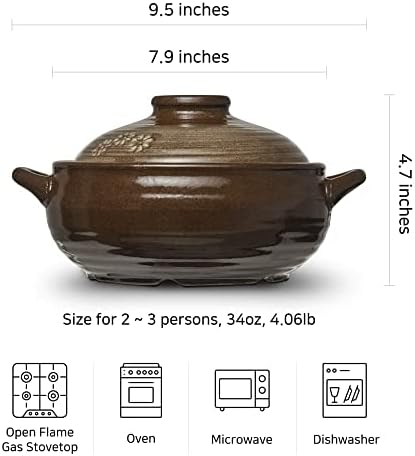 Dolsot Korean Stone Bowl Clay Pots For Cooking Korean Pot Ceramic Cooking Pot Korean Stone Bowl Onggi Kimchi Stone Donabe Crazy Claypot Ttukbaegi With Lid 뚝배기 (large 34oz)