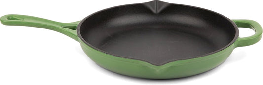 Larder & Vine Enameled Cast Iron Skillet | 10.25 inch Cast Iron Pan | Saute Pan with Pour Spouts | Enamel Coated Cast Iron Skillet | Compatible on All Cooktops & Oven Safe to 500° F | Okra