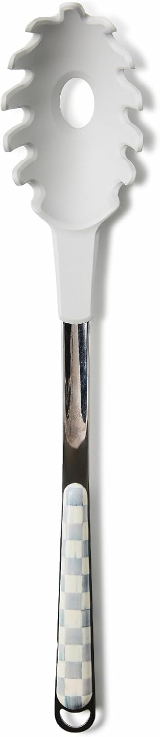 MACKENZIE-CHILDS Kitchen Pasta Spoon, Silicone Spaghetti Spoon, Gray-and-White Sterling Check