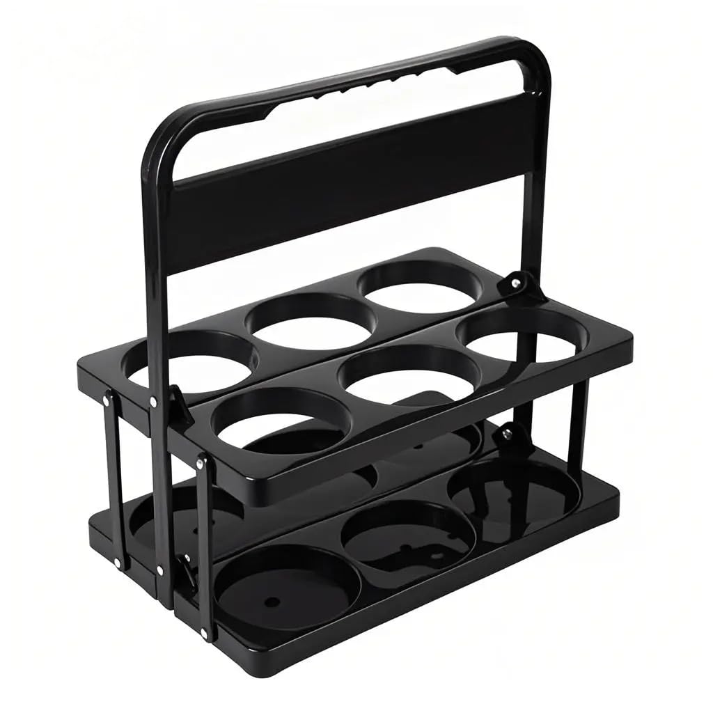 Bodaon 6 Cup Drink Carrier with Handle, Plastic Cup Carriers for Drinks, Drink Holder for Car, GrubHub/Eats Doordash Accessories, Portable Foldable Reusable Mobile, Use for Food Delivery Bag, Black