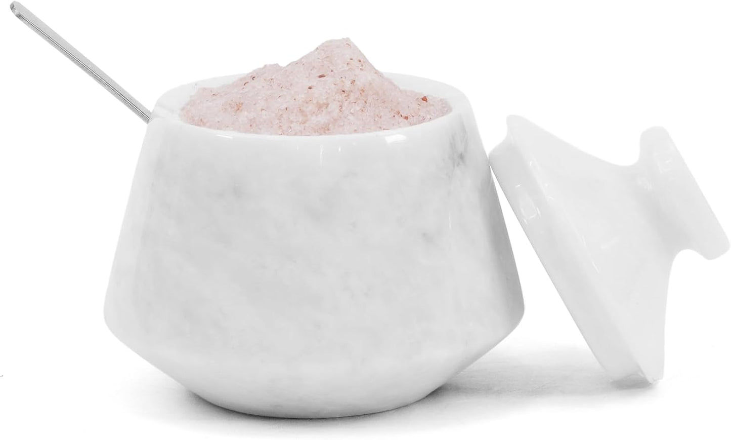Marble Salt Cellar With Lid & Spoon White 3" Inches Salt Box, Salt Bowl, Sugar Container for Kitchen Countertop, Salt and Spice Holder & Jewelry Storage
