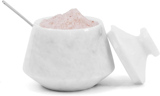 Marble Salt Cellar With Lid & Spoon White 3" Inches Salt Box, Salt Bowl, Sugar Container for Kitchen Countertop, Salt and Spice Holder & Jewelry Storage
