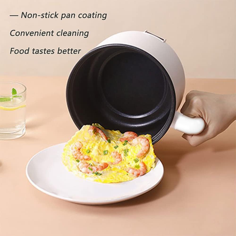 Drizzle Electric Hot Pot Cooker 1.7L Mini Skillet NonStick Coating Stir Fry Food Maker 110V Portable Cookerware Dorm Cooking With Steamer for Personal Ramen Boiling Steak Egg Oatmeal Soup Shabu