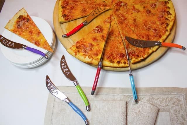 Laguiole 7-Piece Pizza Cutter Set Stainless Steel Smooth Cutting Dishwasher Safe Luxurious Sharp Knife Set for Parties (Rainbow)