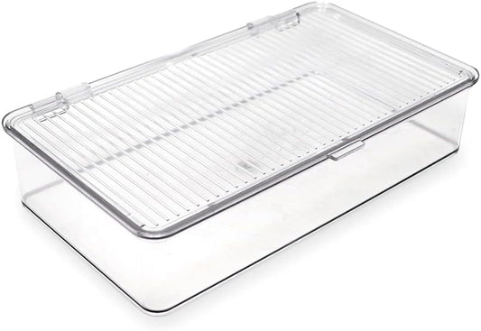Isaac Jacobs Small Stackable Organizer Bin (10.75” x 6.5” x 2.4”) w Hinged Lid Clear Storage Box Home Office School Fridge Bathroom Kitchen Pantry Container BPAFree Food Safe (Small Clear)