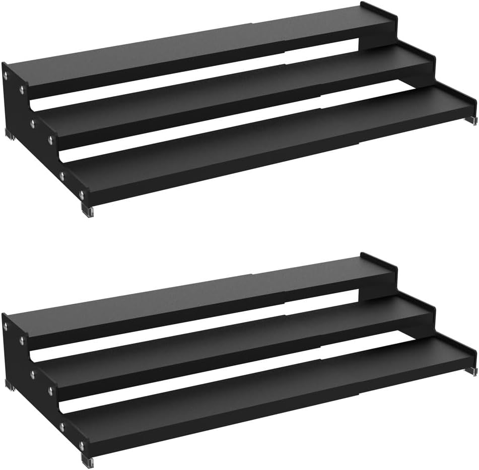 Premium Spice Rack Organizer for Countertops - 3-tier space-saving kitchen organizer for spice jars, oil bottles and utensils 2 Pakcs Black (modern rust-resistant design)