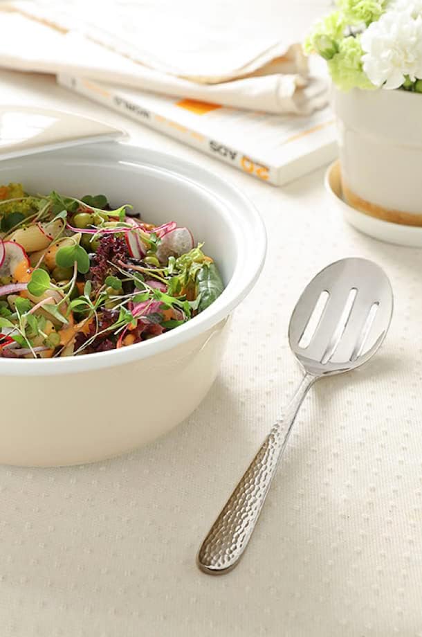 Hammered Serving Utensil Set, 18/10 Stainless Steel Serving Spoons, Salad Servers, Butter Knives, Mirror Finish, Dishwasher Safe, Elegant and Durable (10-Piece Serving Set, Fidenza Hammered)