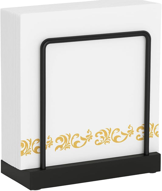 Black Napkin Holder for Table - Modern Napkin Dispenser, Bamboo and Iron Design, Non-Slip, Suitable for Kitchen, Dining, Farmhouse, Cocktail, Picnic, Bar, Outdoor Use - Holds Paper Napkins, Mail, Bill