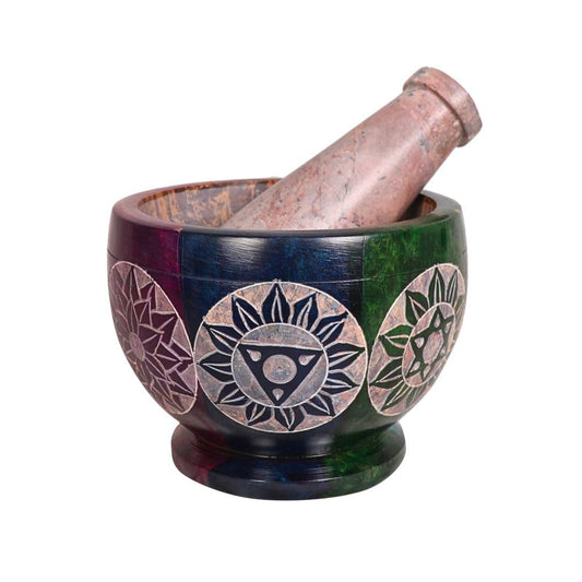 Mortar and Pestle, Made of Heavy Duty Polished Hard Stone, Natural Stone Grinder for Spices, Pastes, Herbs, Seasoning etc. (Rainbow)