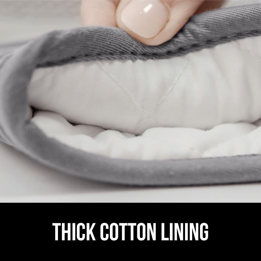 GORILLA GRIP BPA-Free Soft Silicone Oven Mitts, Heat Resistant and Waterproof Cooking Gloves, Thick Cotton Lining, Flexible Gripping for Baking Grilling, Kitchen Potholders Set of 2, 12.5x8.3, Gray