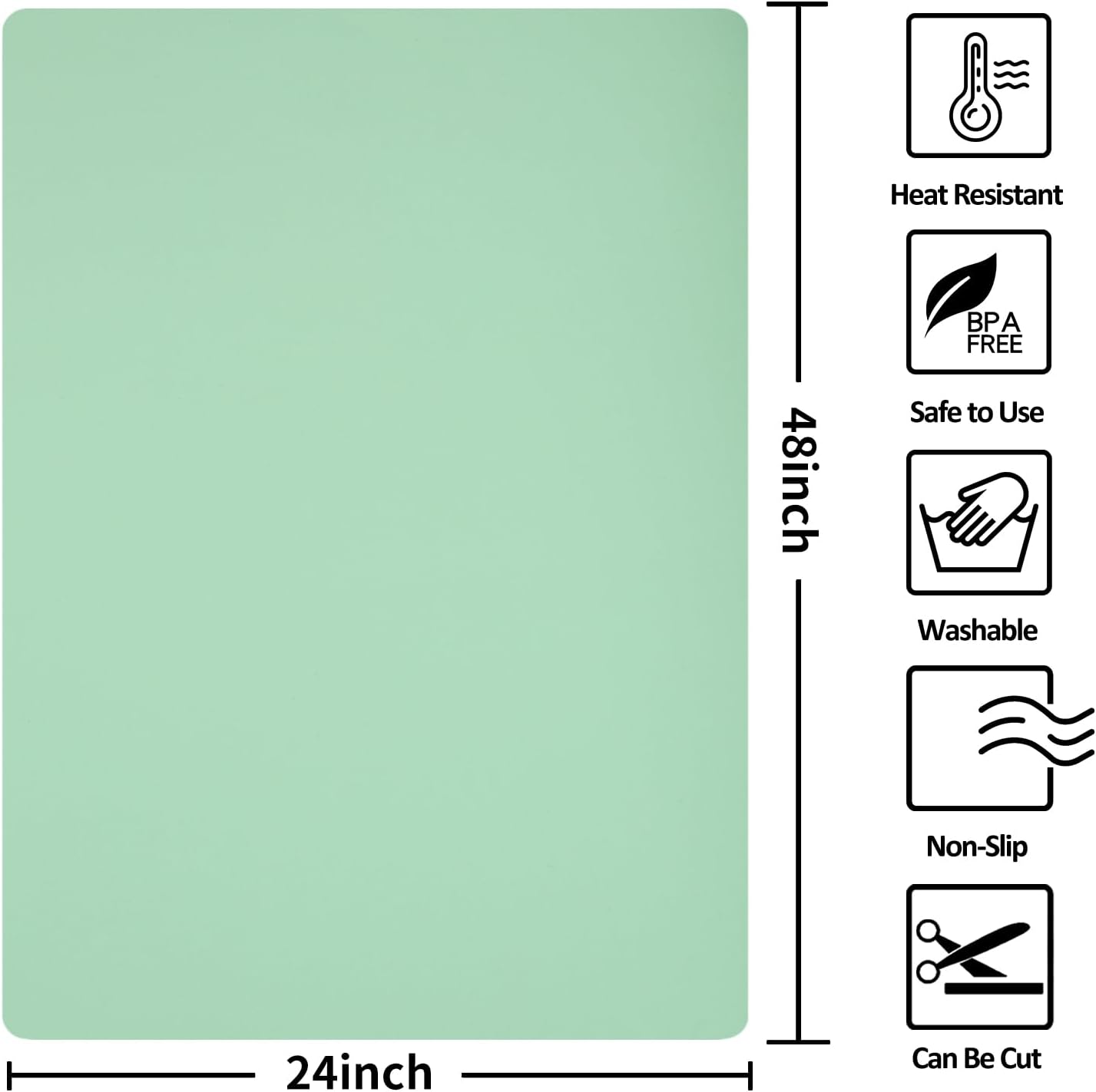 Silicone Mat Heat Resistant Mats for Countertop, Large Silicone Mats for Kitchen Counter Crafts Workbench Table, Size 48x24 inches Thick 2mm,Rolled Package,Light Green
