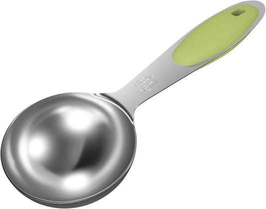 1PCS 1 Tbsp(3tsp, 1/2oz, 15ml) Single Measuring Spoon with Green Silicone Grip, Stainless Steel Individual Measure Scoop Only