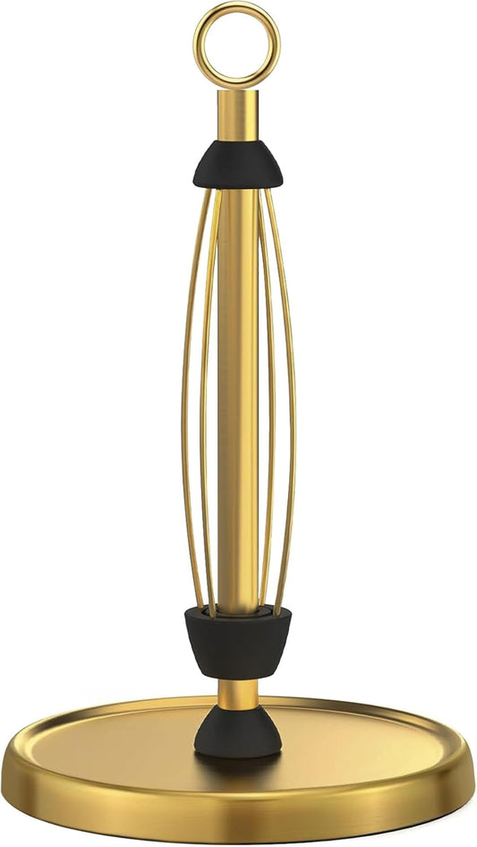 Gold Paper Towel Holder Countertop, Gold Kitchen Accessories Decor, One-Handed Tear, Stainless Steel, Weighted Base, Ring Paper Towel Holder Stand with Ratchet System for Kitchen Farmhouse Essentials