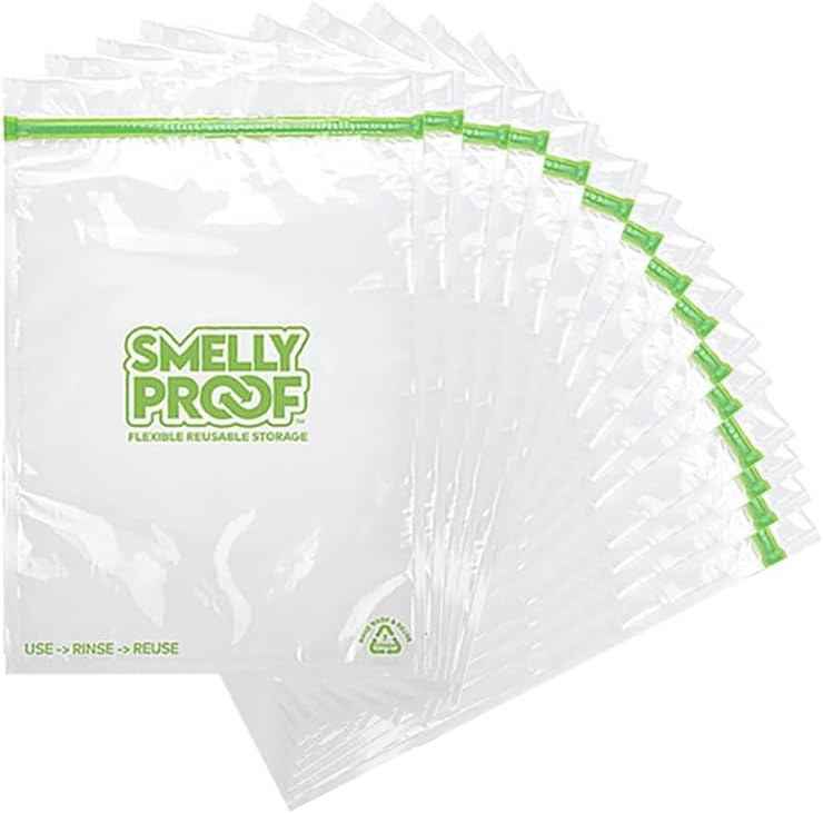 Reusable Storage Bags for Food by Smelly Proof Bags - MADE IN USA, Easy Clean, Dishwasher-Safe, BPA FREE, NO PEVA, XXL 3-mil 2-Gallon Thick Bags, Extra Large Clear FLAT 12" x 16" 15-Pack