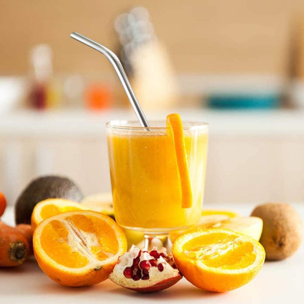 16 Pack of Reusable Stainless Steel Metal Straws, 8 Straight + 8 Bent 8.5 inch Metal Straws with 2 Cleaning Brushes, Straw Compatible with 20oz Stanley Cup