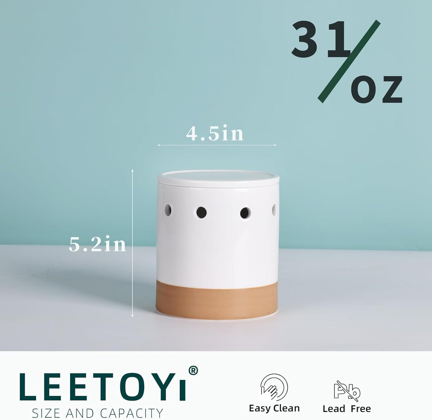 LEETOYI Garlic Keeper with Lid, Garlic Holder Storage Container, Ceramic Garlic Container for Countertop, Garlic Saver to Keep Your Garlic Cloves Fresh Longer, Easy to Clean