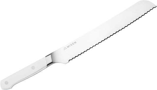 Misen Serrated Bread Knife – High-Carbon Japanese AUS8 Steel – Effortless Slicing of Bread, Pastries, and Fruits – Razor-Sharp Edge and Durable Blade with Ergonomic Handle - 8", White