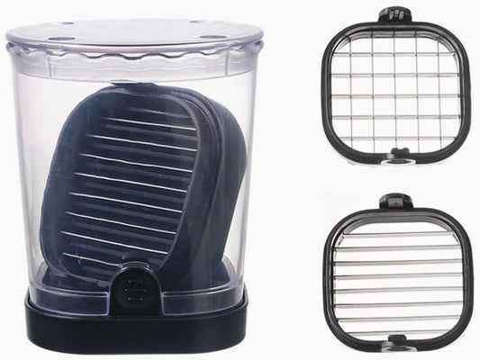 Fruit Slicing Cup - halteoly, 2 in 1 High Speed Cutter for Strawberries, Bananas, Grapes, Eggs etc Stainless Steel Vegetable Dicer, Kitchen Gadget, Kitchen Portable Slicing Tool (Black)