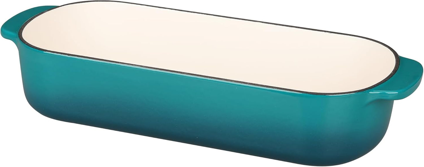 Enameled Cast Iron Loaf Pan with Lid, Dutch Oven for Homemade Bread Baking, 12.5x5.5 inch, 5Qt, Darkcyan