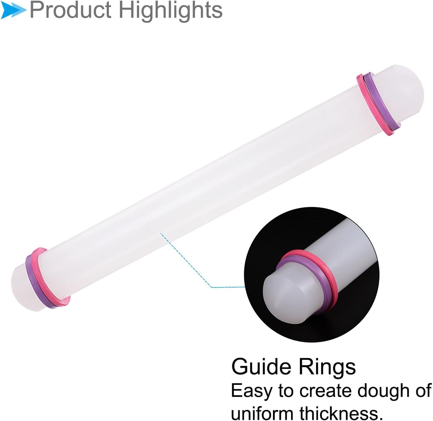 Fondant Rolling Pin, 13" Length, PP Plastic Non-Stick Guide Rings Fondant Roller Dough Roller - (Applications: for Baking Fondant DIY)