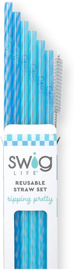 Swig Life Reusable Straws Glacier Stripe Tall Straw Set & Cleaning Brush, Each Straw is 10.25 inch Long (Fits Swig Life 20oz, 22oz, and 32oz Tumblers)