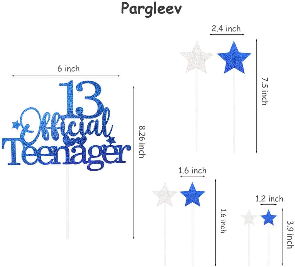Glittery 13 Ofiicial Teenager Cake Topper with Star Boys and Girls 13th Birthday Party Supplies,Thirteen Years Old Birthday Party Decorations Royal Blue