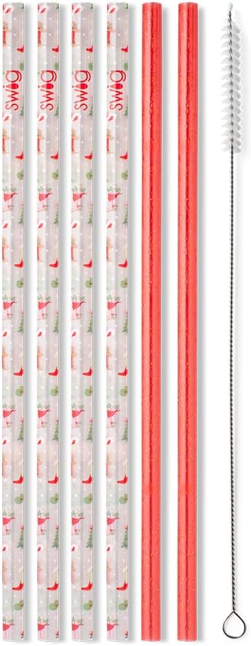 Swig Life Reusable Straws Howdy Holidays + Red Glitter Tall Straw Set & Cleaning Brush, Each Straw is 10.25 inch Long (Fits Swig Life 20oz Tumblers, 22oz, and 32oz Tumblers)