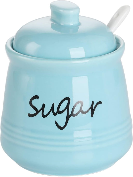 ONTUBE Ceramic Sugar Bowl with Lid and Spoon 12oz (Turquoise Blue)