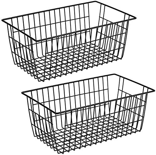 SANNO Freezer Baskets Metal Storage Organizer Bin Basket Wire Storage Basket for Kitchen Pantry Bathroom Large Metal Farmhouse Food Fruit Produce Organizer Bins,black,2