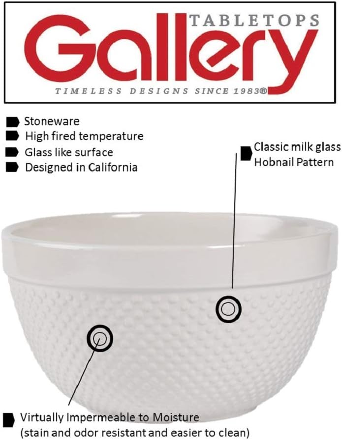 TTU Tabletops Gallery Hobnail Style 4 Piece Classic White Stoneware Nesting Mixing Bowl Set for Baking and Cooking