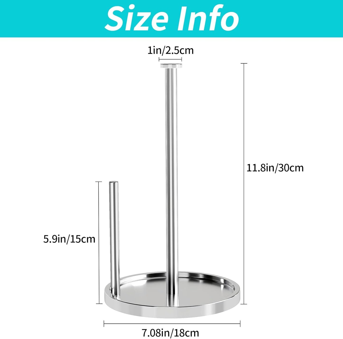 Paper Towel Holder Countertop, Standing Paper Roll Holder with Anti Slip Weighted Base, Stainless Steel Freestanding Paper Towel Holder for Kitchen, Chrome