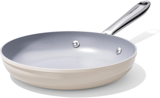 Nonstick Ceramic Frying Pan 10 Inch for Induction Cooktop - Non Toxic, PTFE/PFOA/PFAS Free, Oven & Dishwasher Safe up to 500°F - Non Stick Small Skillet with Stay-Cool Handle - Cream