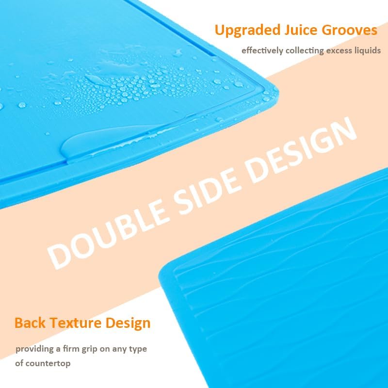 Thick Silicone Cutting Boards for Kitchen Silicone Chopping Boards/Mats Set of 2 Extra Large14.6''x10.43'', Mini 9.1”x7.1” Non-slip Deep Drip Juice Groove, Dishwasher Safe-Green