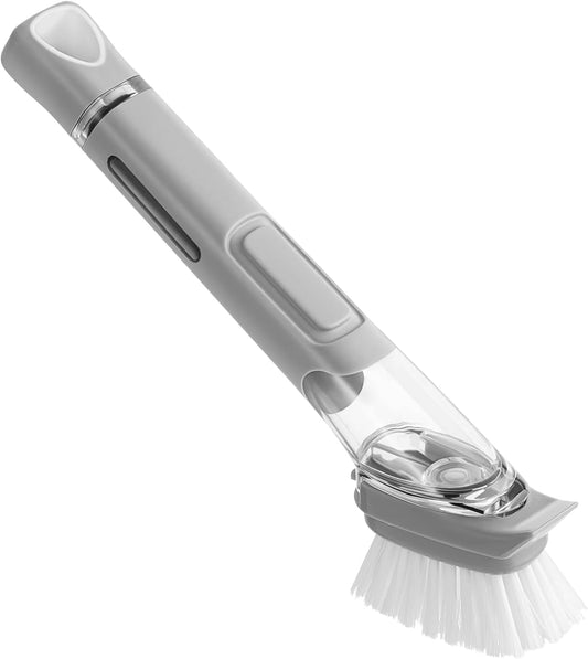 SetSail Dish Brush, Dish Cleaning Brush with Stainless Steel Handle and Replace Head Kitchen Dish Scrub Brush with Soap Dispenser for Pot Sink Pan Cleaning, Grey