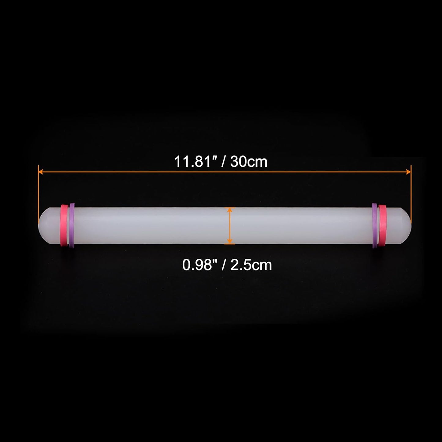 HARFINGTON 2pcs Fondant Rolling Pin with Rings PP 30cm x 2.5cm Non Stick for Baking White