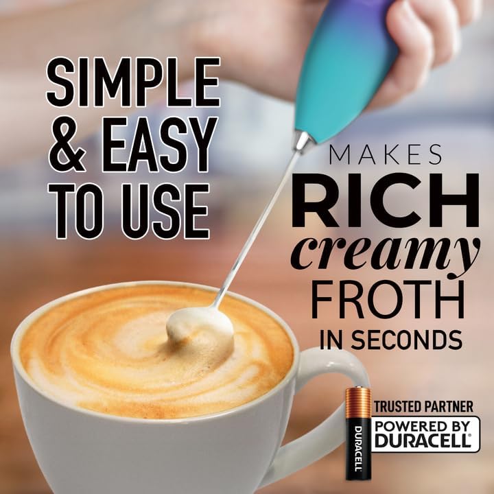 Zulay Kitchen Powerful Milk Frother Wand With 4 AA Duracell Batteries - Ultra Fast Handheld Drink Mixer - Electric Whisk Foam Maker for Coffee, Lattes, Cappuccino, Matcha & Creamer