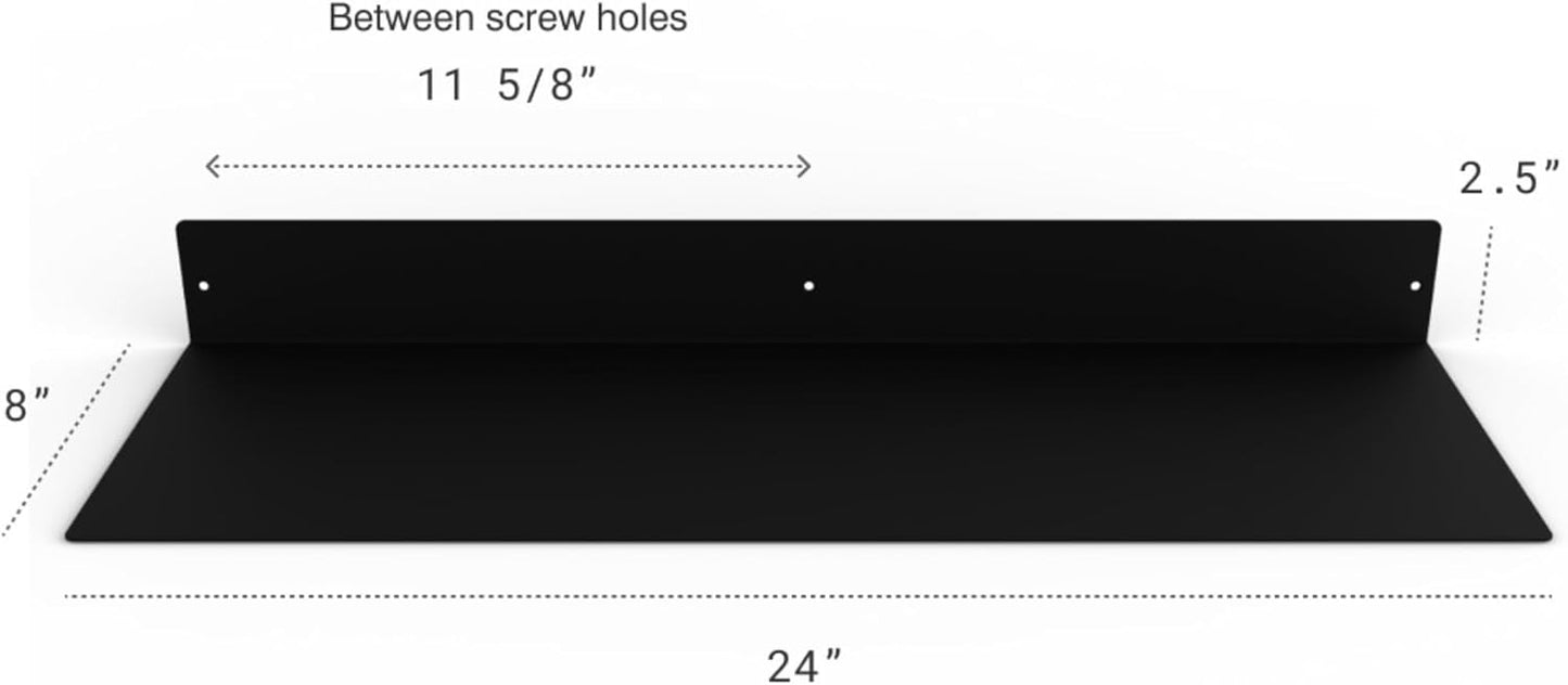 DIY CARTEL Made in USA Linear Floating Shelf - Steel/Metal - Professionally Powder Coated - Industrial Heavy Duty Wall Mounted Modern Rustic Shelf Ledge (24-in X 8-in Powder Coated Matte Black)