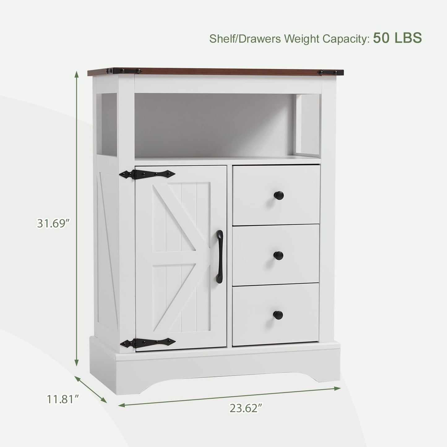 JOMEED Bathroom Floor Cabinet, Farmhouse Storage Cabinet with 3 Drawers & Adjustable Shelves, Free-Standing Cupboard for Kitchen, Living Room, Bathroom, White