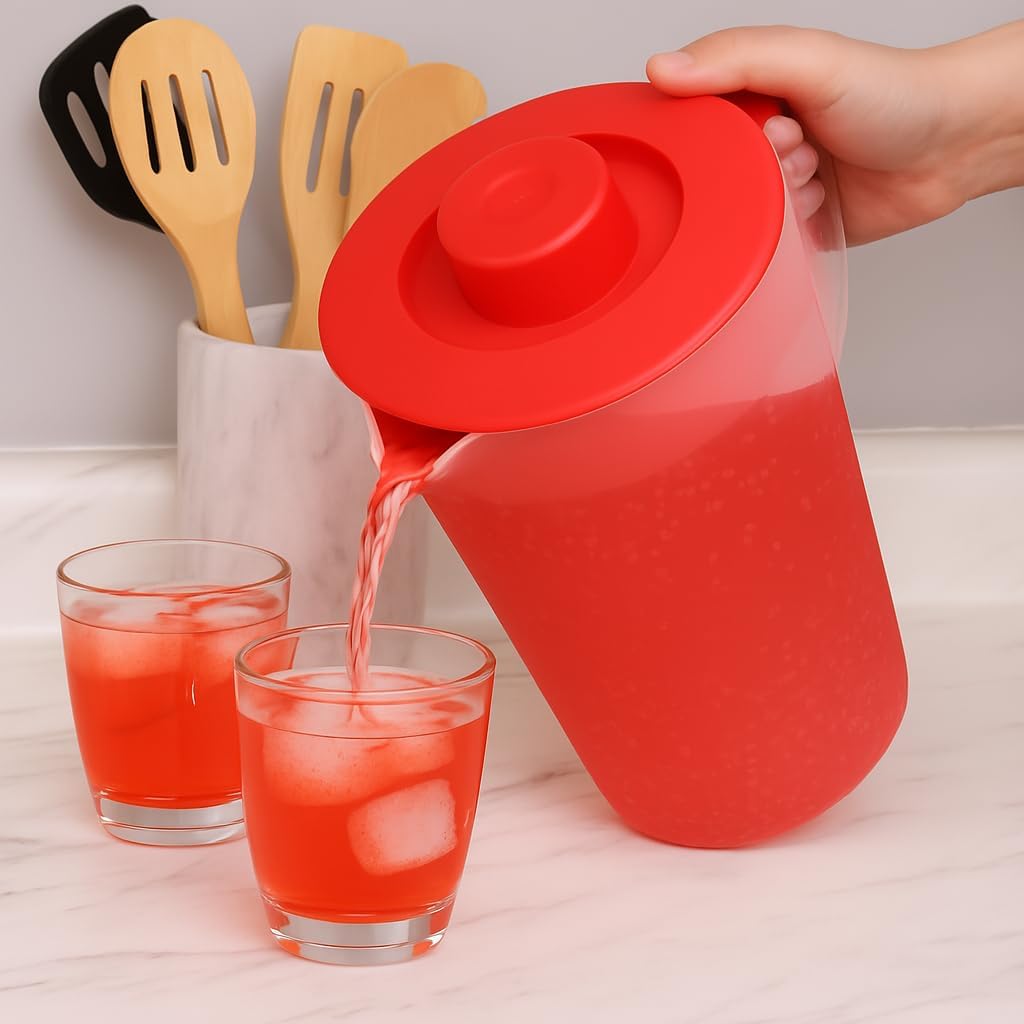 Water Pitcher with Lid 1 Gallon Pitcher, Freezer/Dishwasher Safe, BPA Free & Phthalate Free - Red