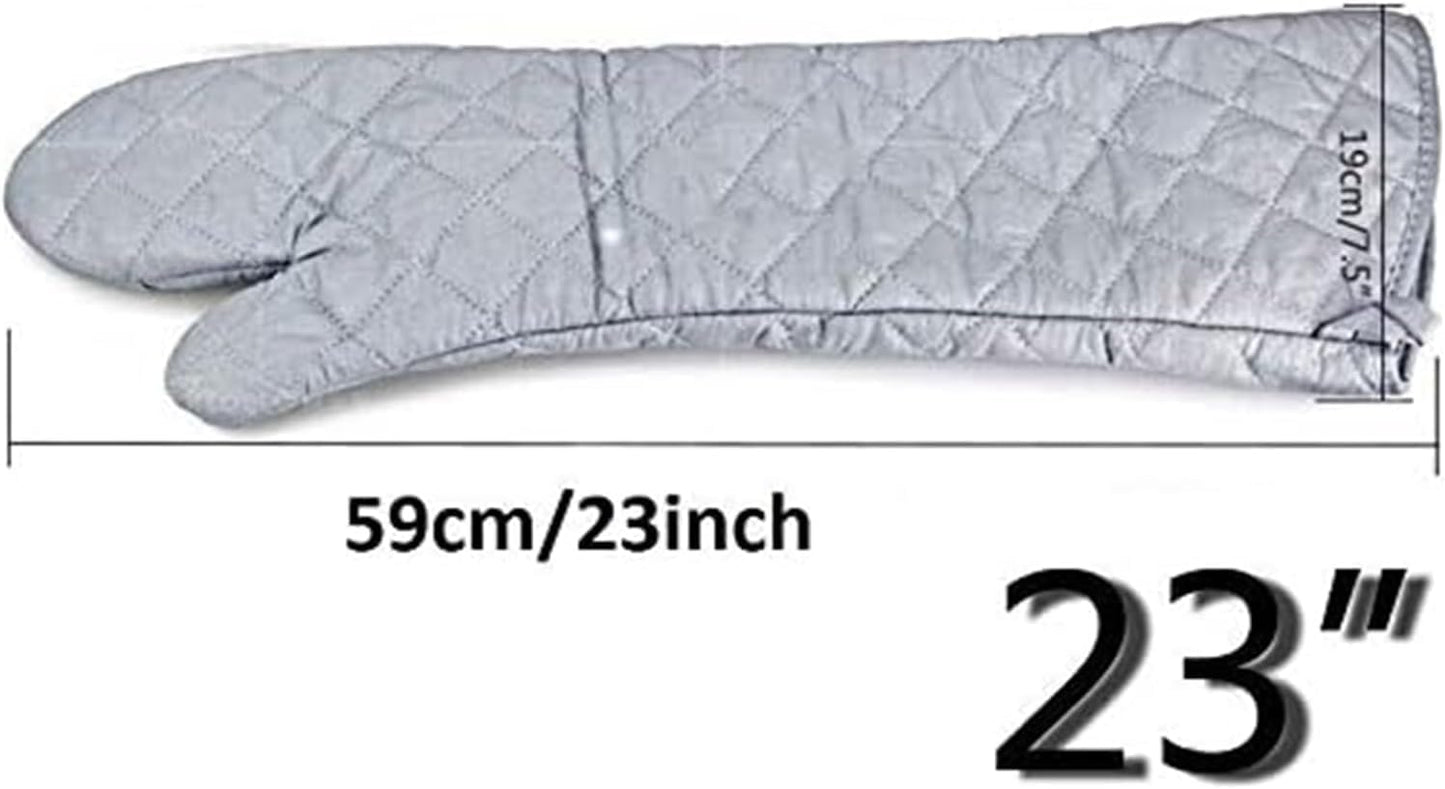 Extra Long 23 Inch Heat Resistant Oven Gloves New Cotton Oven Mitts Kitchen Gloves High Temperature Cooking Tool BBQ Gloves (23-Inch)
