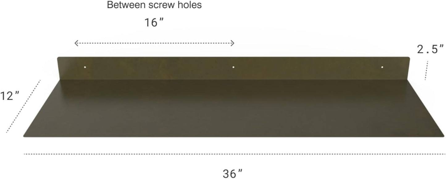 DIY CARTEL Linear Floating Shelf - Forged Raw Blackened Steel - Industrial Heavy Duty Metal Wall Mounted Modern Rustic Shelf - Made in The USA (36-inch x 12-inch)