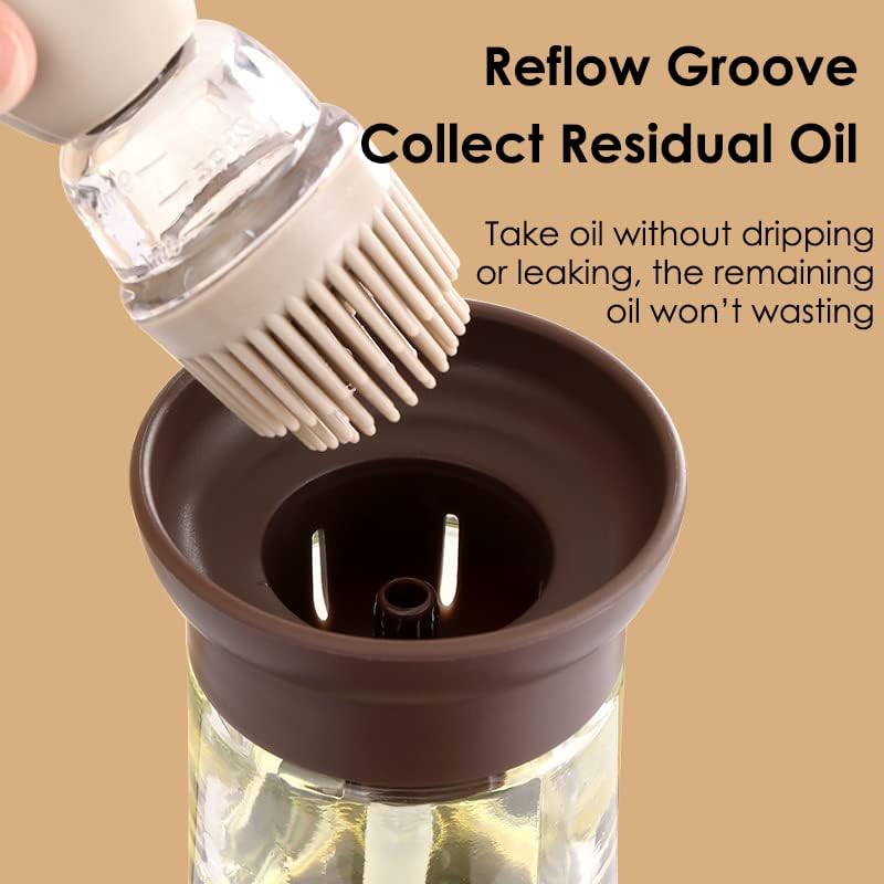 Oil Dispenser with Brush - 2 Pack Glass 2 IN 1 Olive Oil Dispensing Bottle with Basting Brush for Cooking Frying Baking Kitchen, 180ml, T-OB21 Blue+Grey