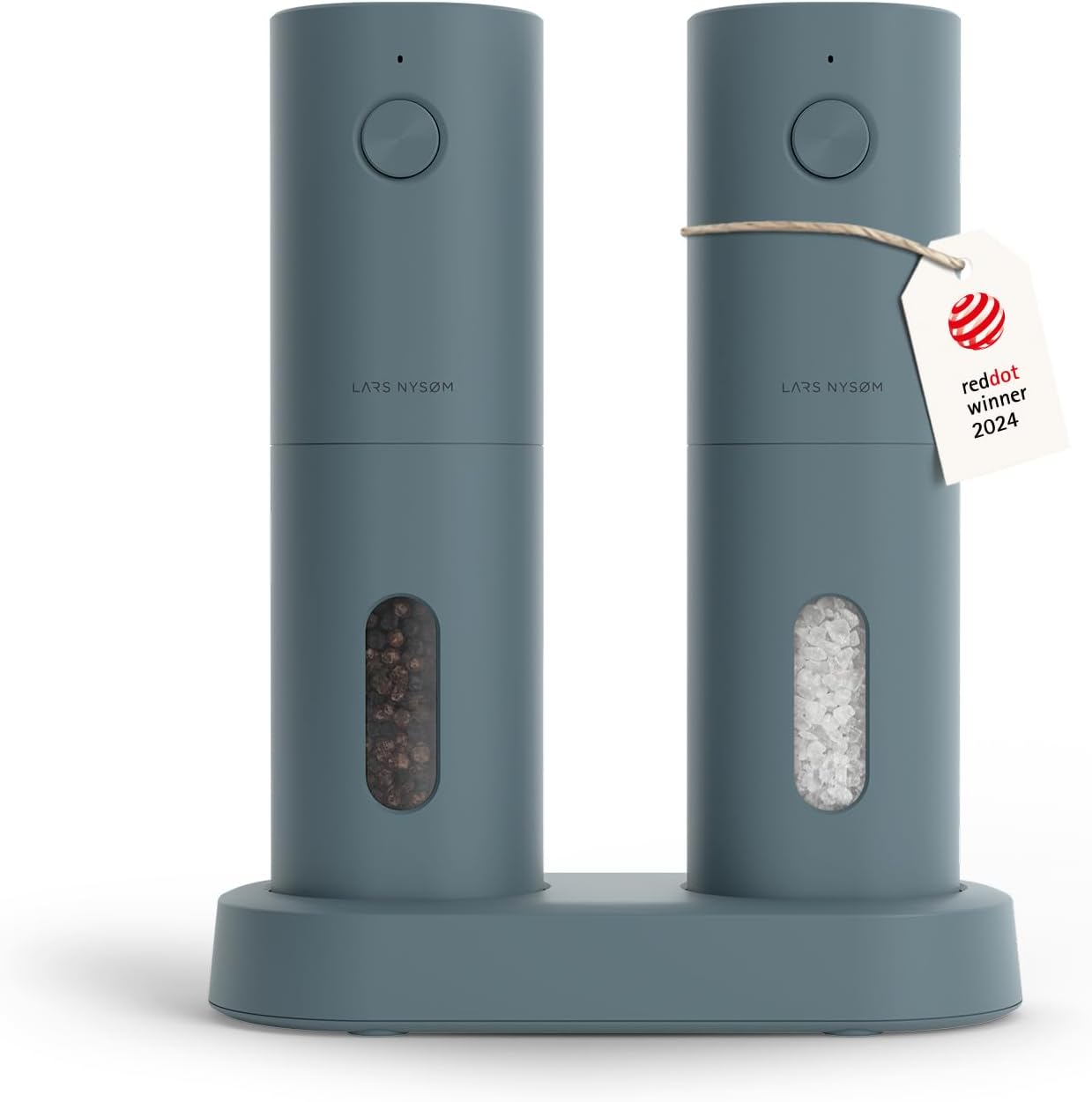 LARS NYSØM Electric Salt and Pepper Grinder Set, USB Rechargeable, Automatic Salt and Pepper Mills, Spice Shakers Refillable with LED Light, Adjustable Coarseness, Ceramic Grinder (Stone Blue)