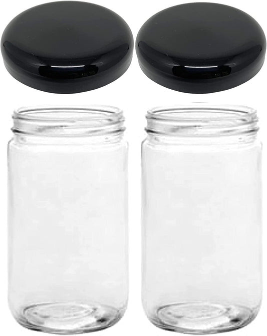 Jarming Collections Mason Jars - 32 oz Glass Storage Jars with Extra Wide Mouth Lids, BPA Free and Food Safe - Set of 2 with 2 Black Dome Plastic Lids