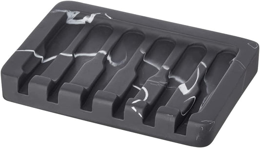 Self Draining Soap Dish - Marble Look Soap Holder Tray Savers Box Container Sponge Holder for Bathroom Shower Kitchen, Black