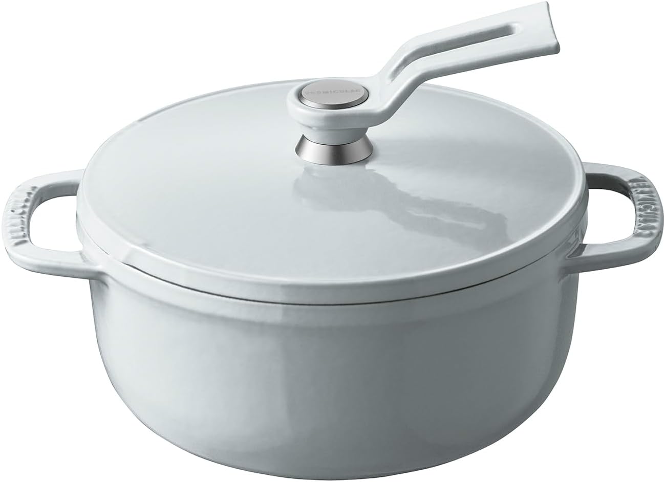 Vermicular Oven Pot 2.0 | Lightweight Enameled Cast Iron Pot | 14cm (1 Qt) | Non-Toxic | Induction-compatible | Dutch Oven | Made in Japan | Oyster Gray