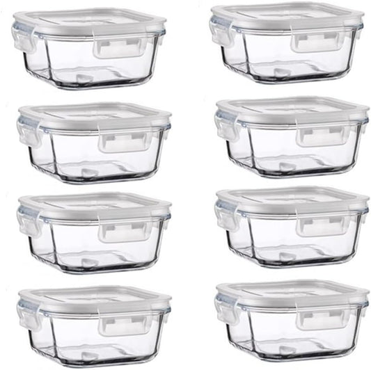 16PC Square Glass Storage Containers With Lids, 2 Cup Glass Food Containers With Lids, Square Meal Prep Bowls, Small Bowls For leftovers, Dishwasher, Freezer Safe (8 lids & 8 Containers)