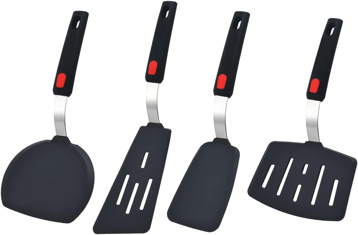Silicone Spatula Turner Set of 4, Wiztoynia 600°F Heat Resistant Cooking Spatulas for Nonstick Cookware, BPA Free Rubber Spatula Large Kitchen Utensils Set for Egg, Pancake, Burger, Fish