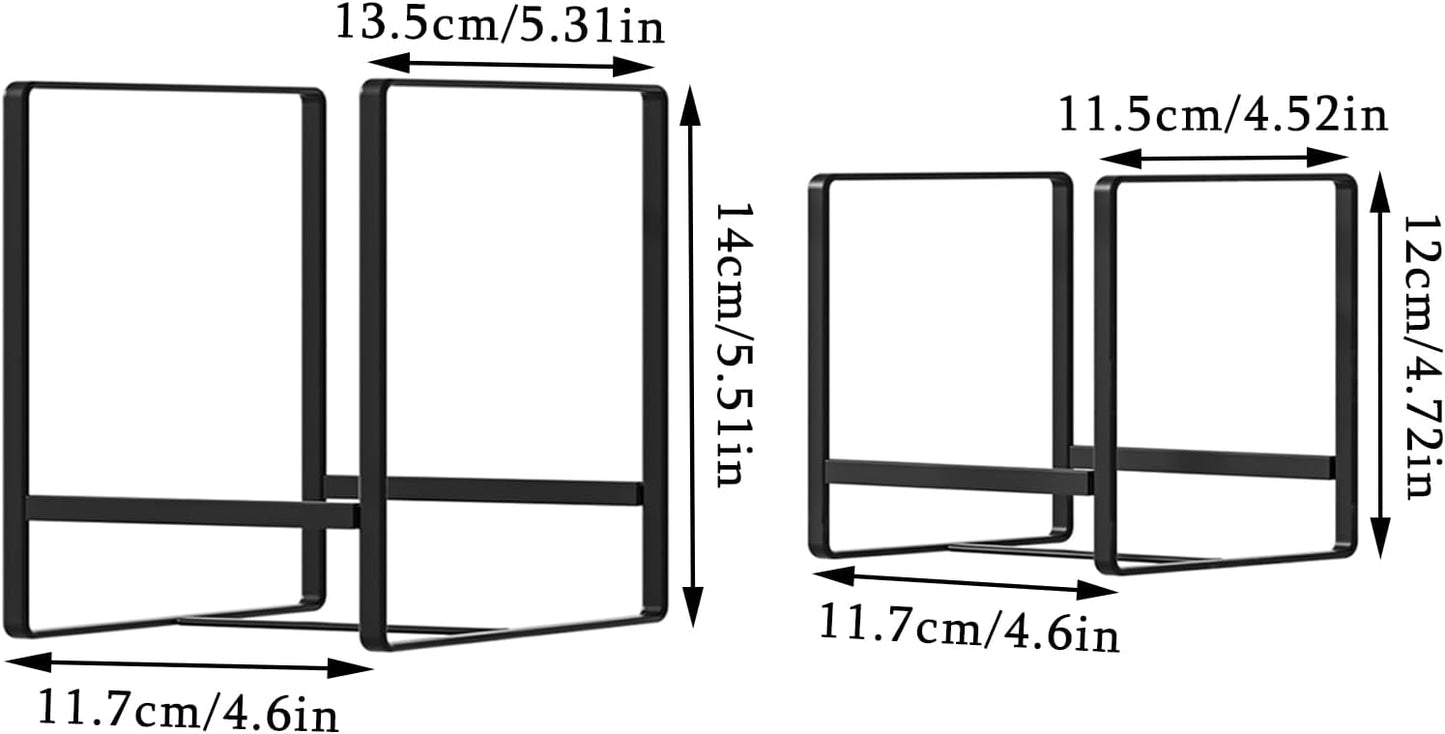 2 Large 2 Small Plate Organizers Holders Upright Cabinet Dish Drying Racks Metal Plate Dish Organizers Racks Stands for Countertop and Cupboard Black
